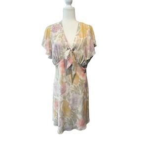 LAUREN RALPH LAUREN Floral Bubble Crepe Tie Neck Dress in Siz 14